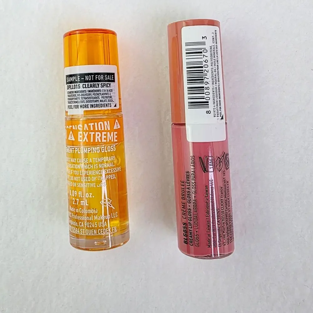 New NYX Lip Gloss Duo Butter Gloss & Duck Plump Clear Gloss Creme Brulee Bundle